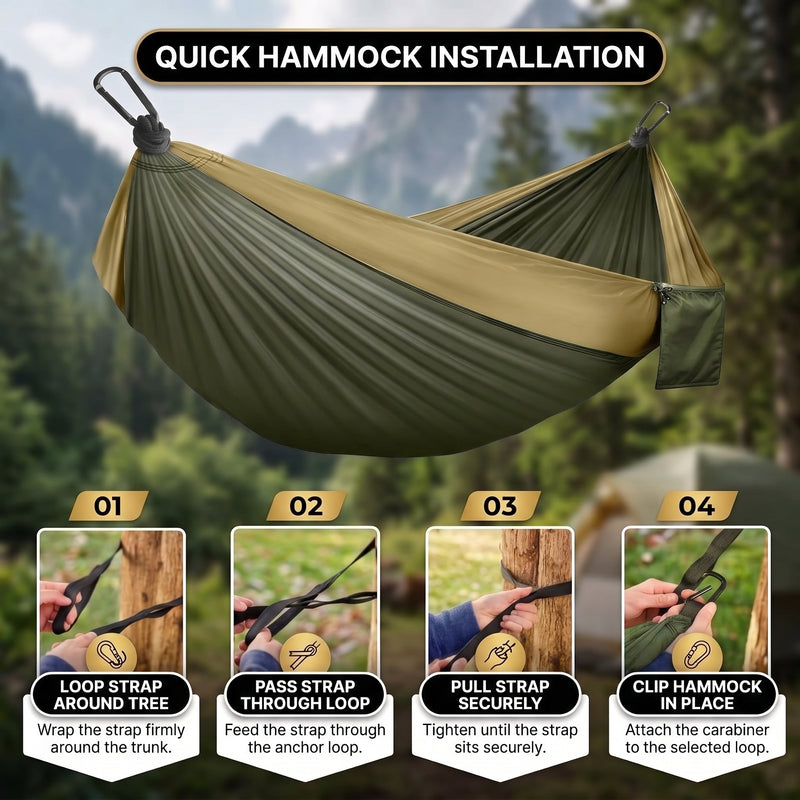 Portable Camping Hammock with Tree Straps – Lightweight Nylon Travel Hammock - 5
