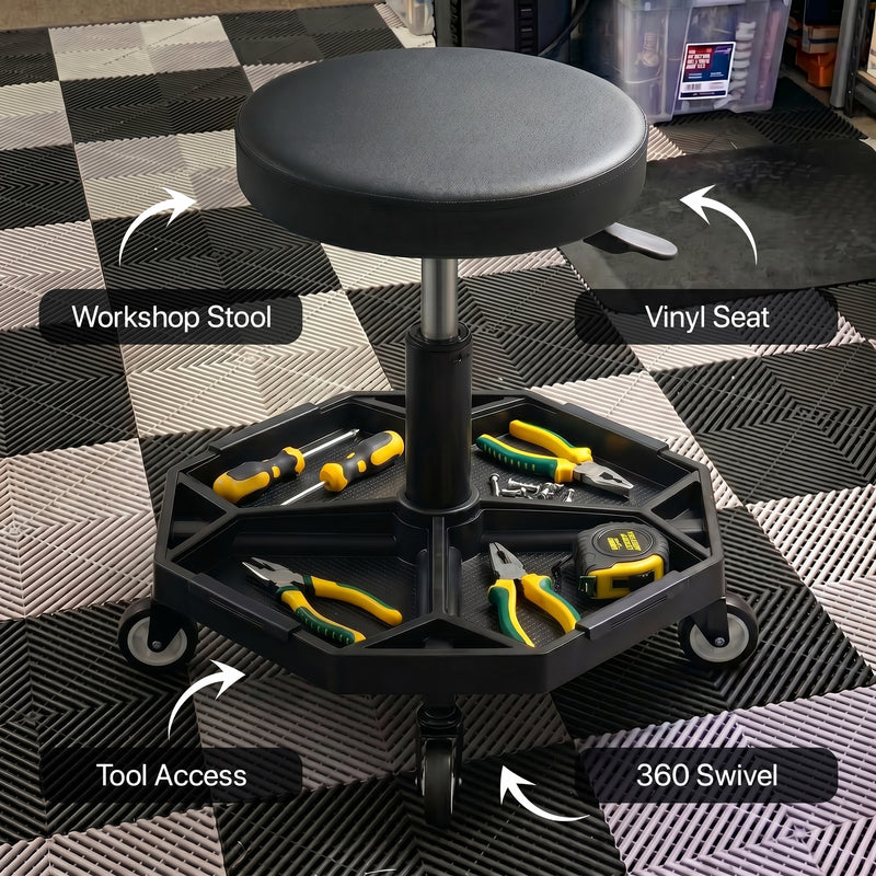 360° Swivel Pneumatic Mechanic Stool — 300–330 lbs Capacity, Padded Seat | Trufairs - 5