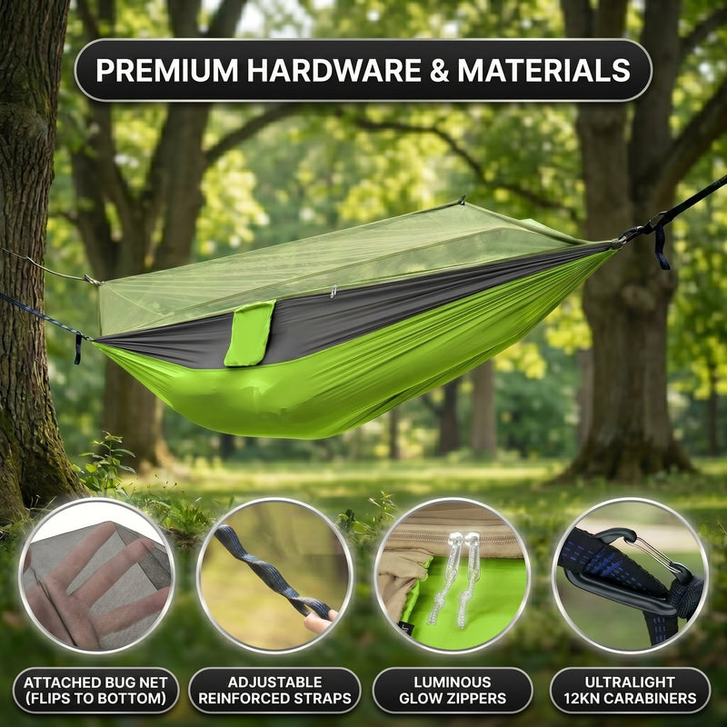 Over 600lbs Hammock, 1-2 person, Nylon with Mosquito Net - 5