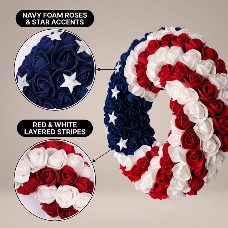 4TH OF JULY WREATH FOR FRONT DOOR – RED, WHITE & BLUE PATRIOTIC DÉCOR - 5