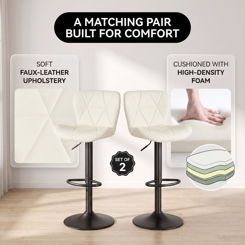 COUNTER BAR STOOLS SET OF 2 – ADJUSTABLE SWIVEL FAUX LEATHER SEATS - 5