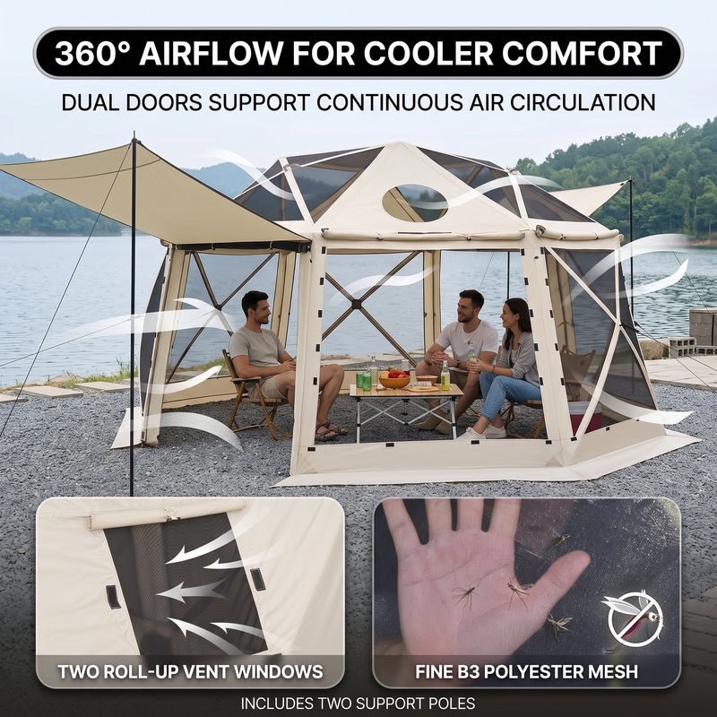 15x15 Pop-Up Gazebo Screen Tent – Large Outdoor Screen House with Mesh Walls & Carry Bag - 5