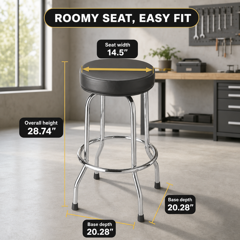 Swivel Bar Stool for Garage & Shop - Backless Counter Stool with Padded Seat, Workbench Stool for Workshop, Single Bar Stool with Chrome Legs - 5