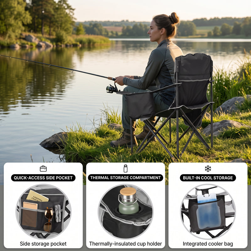 Heavy Duty Portable Folding Camping Chair with Cup Holder & Cooler Pocket - 5