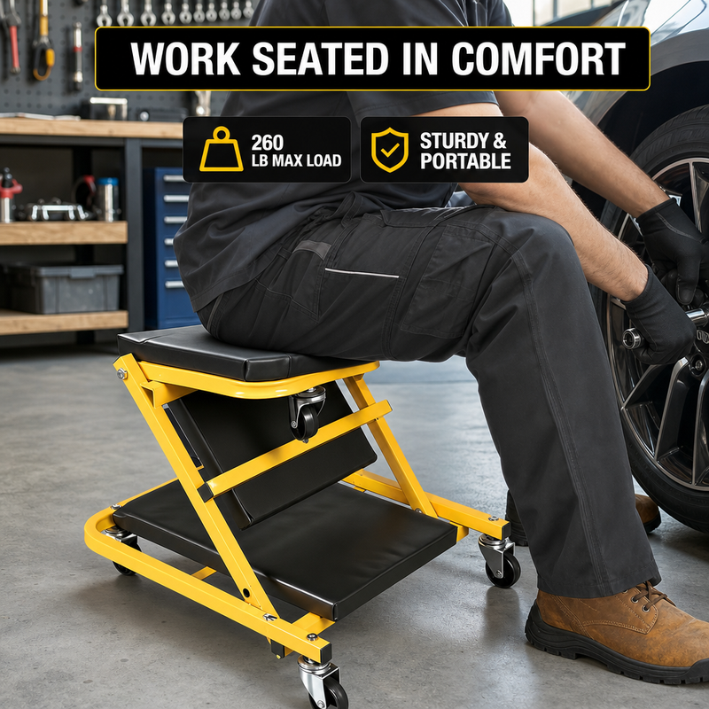 2-in-1 Convertible Z-Creeper Seat - Rolling Mechanic Creeper with Wheels, Under Dash Creeper & Garage Chair for Auto Repair, Low Profile Roller Seat - 5
