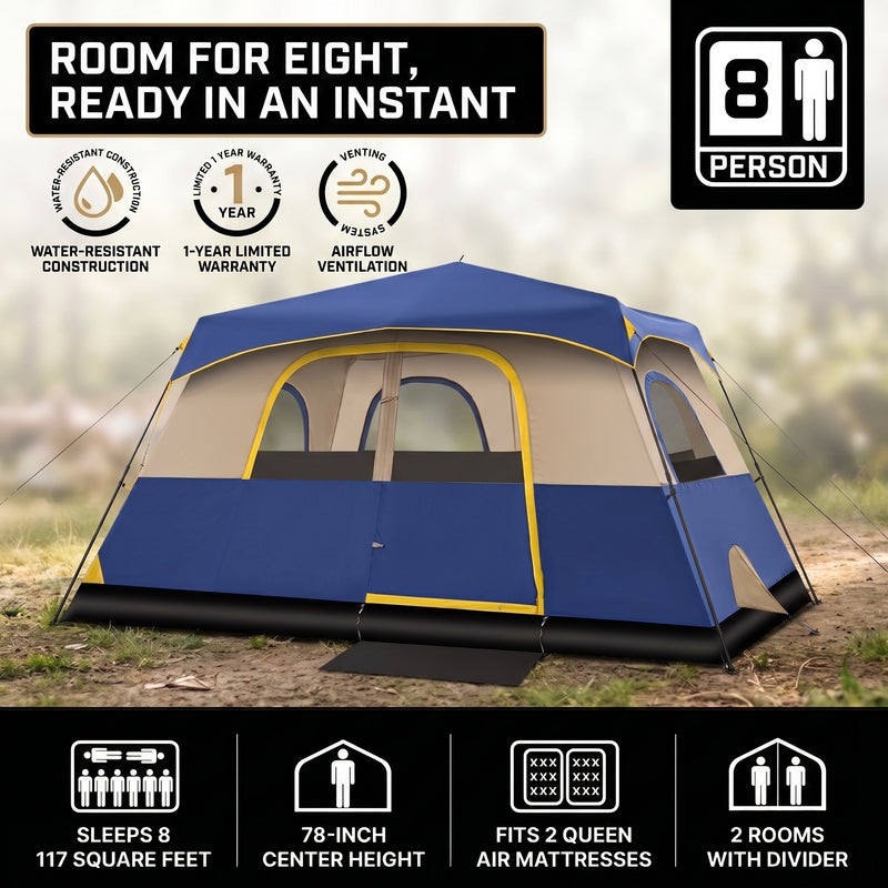 8–10 Person Instant Cabin Camping Tent with Room Divider - 5