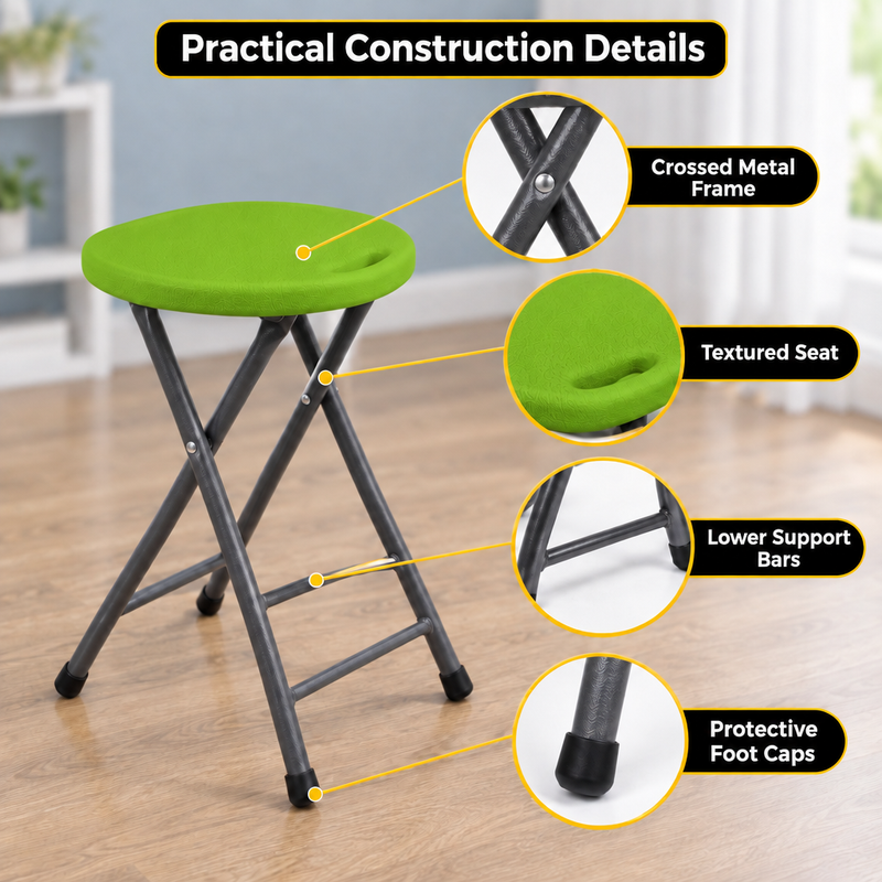 Folding Stool with Metal Frame – Indoor & Outdoor Seating - 5