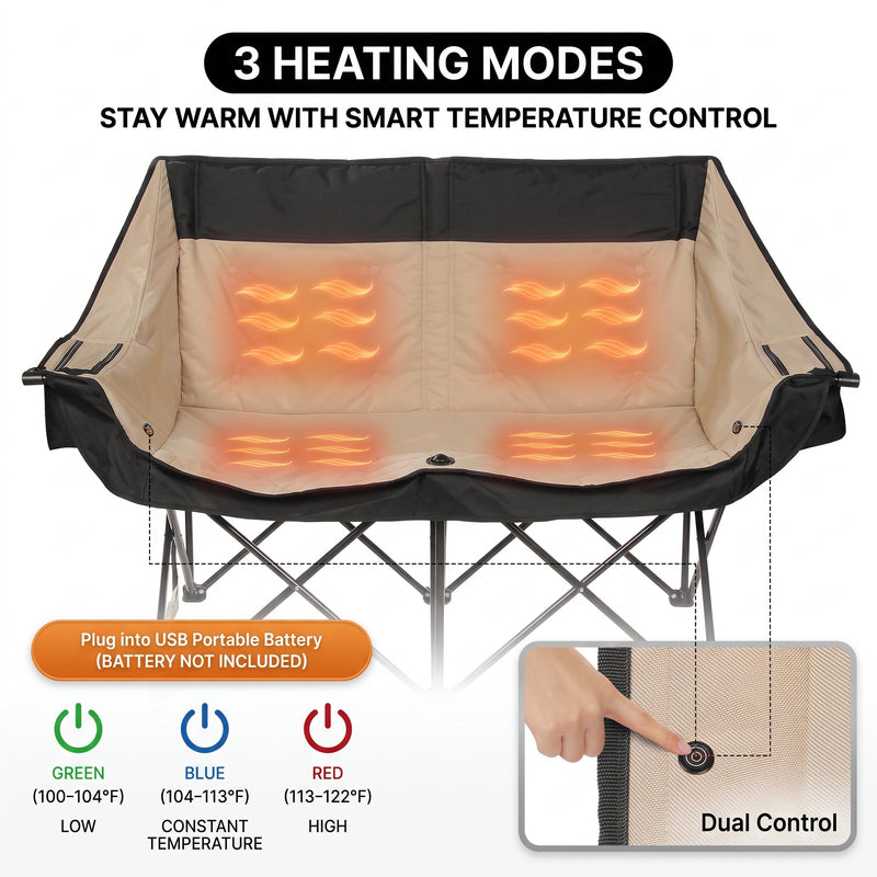 Heated Camping Chair for Adult Outdoor Activities - Portable Folding Heated Chair with 3 Adjustable Heat Levels, Heating Backrest Cushion Support 264LBS for Patio Camping (Battery Not Included) - 5