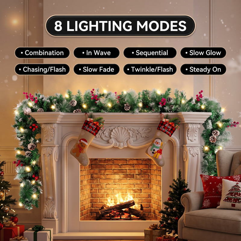 CHRISTMAS GARLAND WITH LIGHTS – PRE-LIT HOLIDAY GREENERY - 5