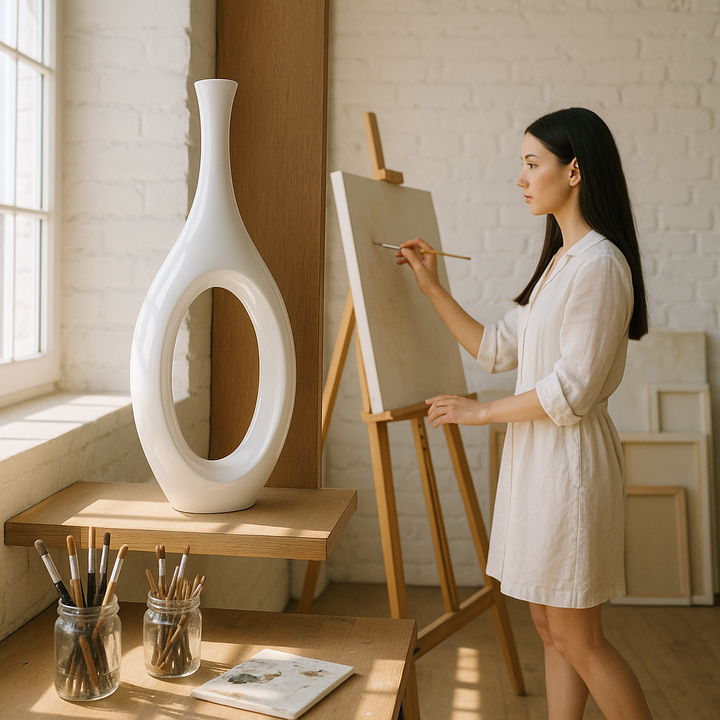 Premium Trombone Set in White - Contemporary Resin Floor Sculptures with Glossy Finish