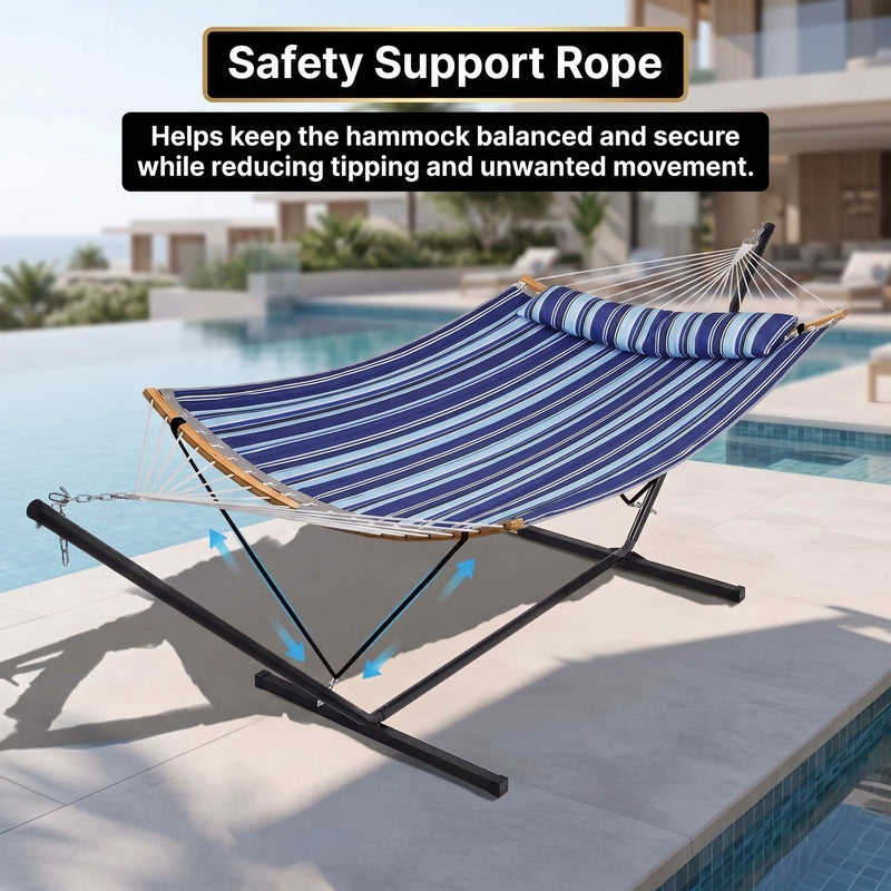 2-Person Outdoor & Indoor Hammock with Adjustable Height, Pillow & Stand – Portable, Sturdy, Colorful - 5