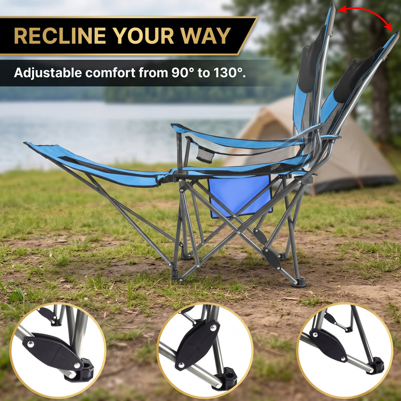 Premium Reclining Camping Chair with Footrest & Headrest – 4-Position Adjustable Recline - 5