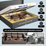 Lift-Up Storage Bed Frame with Upholstered Wingback Headboard - 5