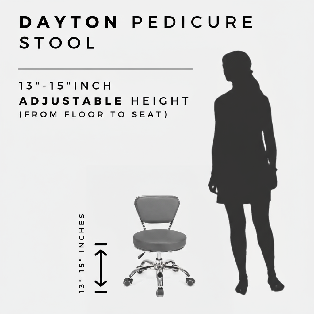 Nordic Short Stool Adjustable 13-15 Rolling Pneumatic, Paded Shower Bench Back-Support