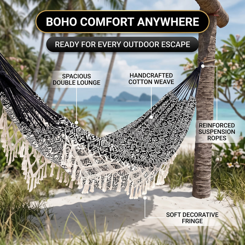 Boho Macrame Double Hammock Swing with Tassels – 2 Person Hanging Chair for Indoor & Outdoor Relaxation - 5