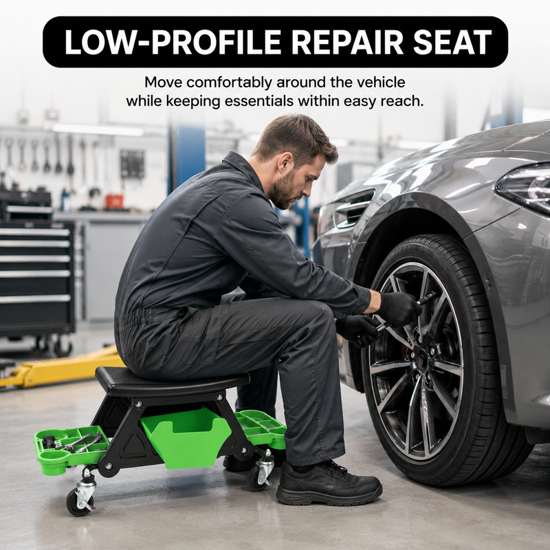 Mobile Mechanic Toolbox Seat with Drawers - Rolling Mechanic Stool with Sliding Tool Tray, Shop Stool with Wheels for Garage & Workshop, Auto Repair - 5