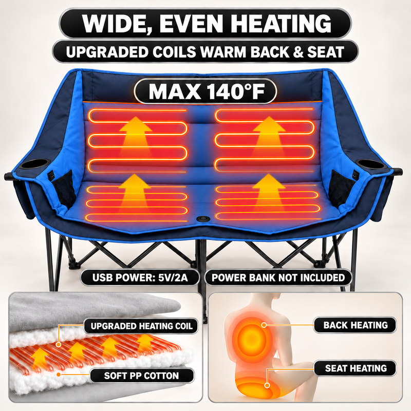 Double Heated Camping Chair with 3 Heat Levels & USB Power Pocket - 5