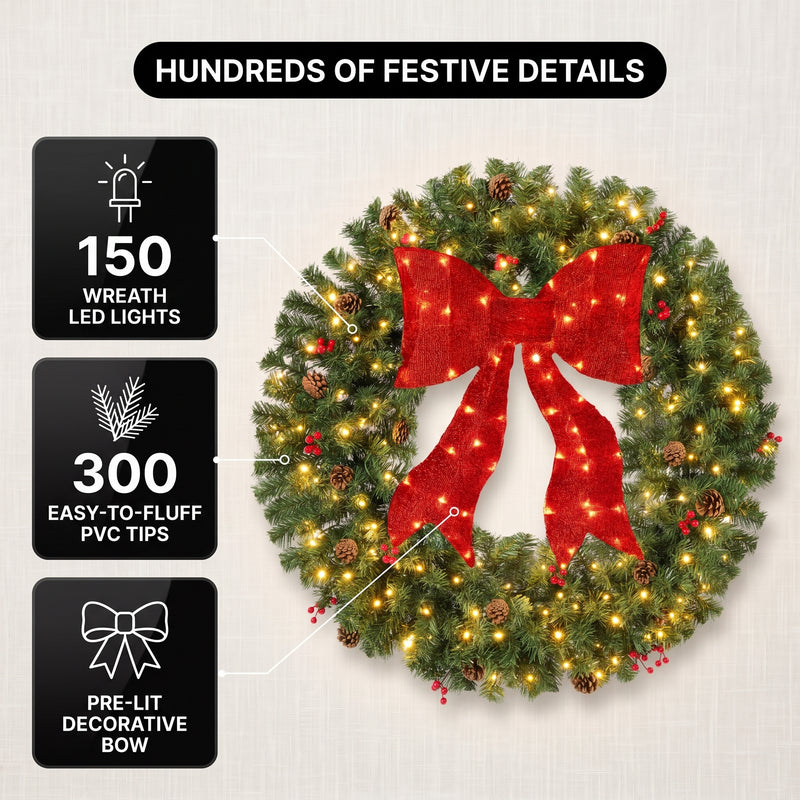 PRE-LIT CHRISTMAS WREATH – WARM LED DOOR DÉCOR - 5
