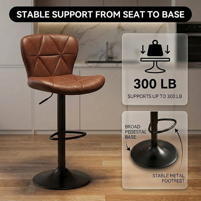 COUNTER BAR STOOLS SET OF 2 – ADJUSTABLE SWIVEL FAUX LEATHER SEATS - 5