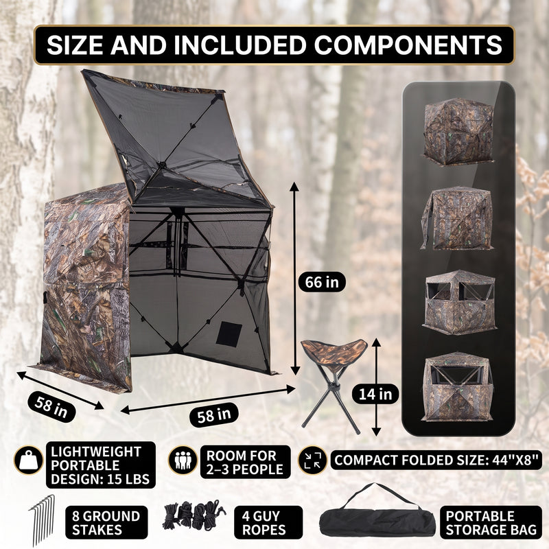SucceBuy 270° & 360° See Through Pop Up Hunting Blind, 2-3 Person / 3-4 Person Ground Deer Blind with Carrying Bag, Portable Hunting Tent - 5
