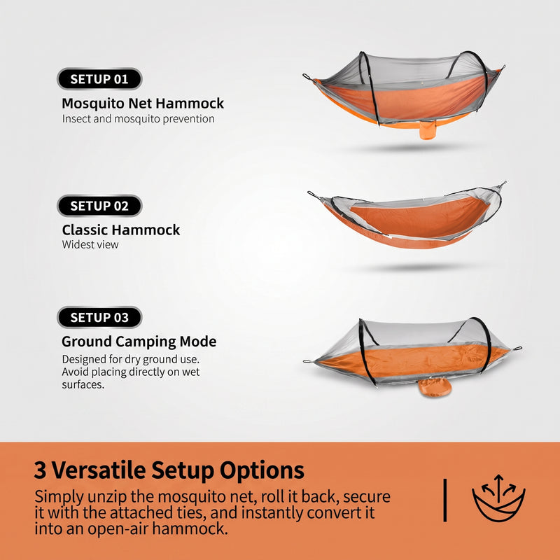 Camping Hammock with Mosquito Net – 1-2 Person, Nylon - 5