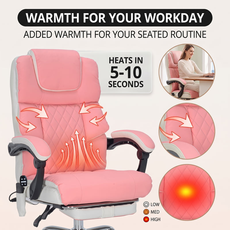 Executive Massage Office Chair with Heated Lumbar, Reclining Backrest & Extendable Footrest - 5