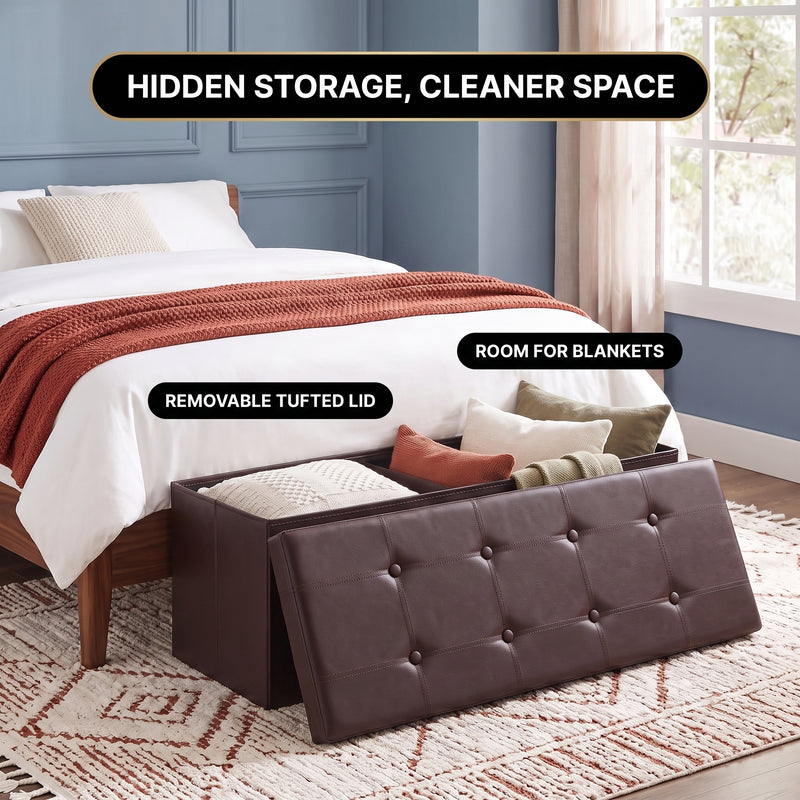 BENCH WITH STORAGE – FOLDING OTTOMAN WITH PADDED SEAT - 5