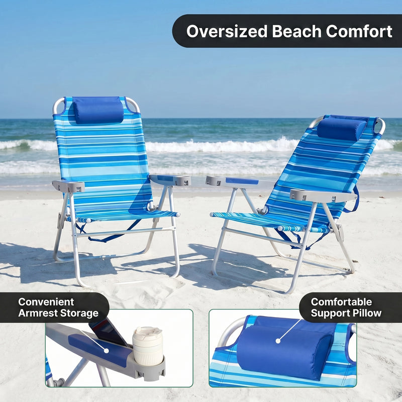 17" Big & Tall Oversized Beach Chairs 2-Pack – Heavy Duty Folding Outdoor Seating - 5