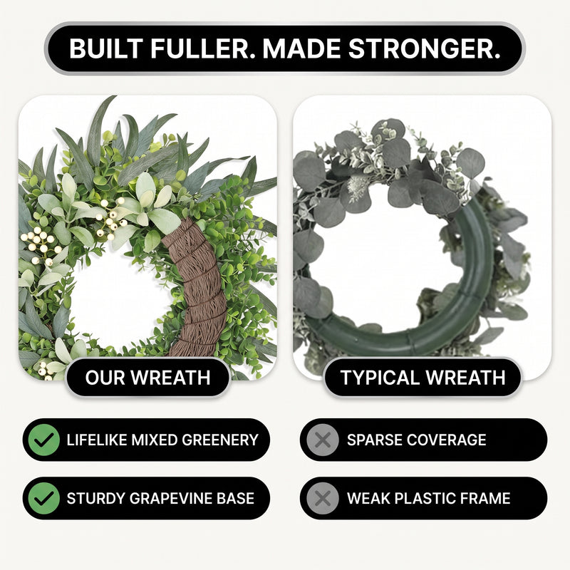EUCALYPTUS WREATH FOR FRONT DOOR – FARMHOUSE GREENERY DÉCOR - 5