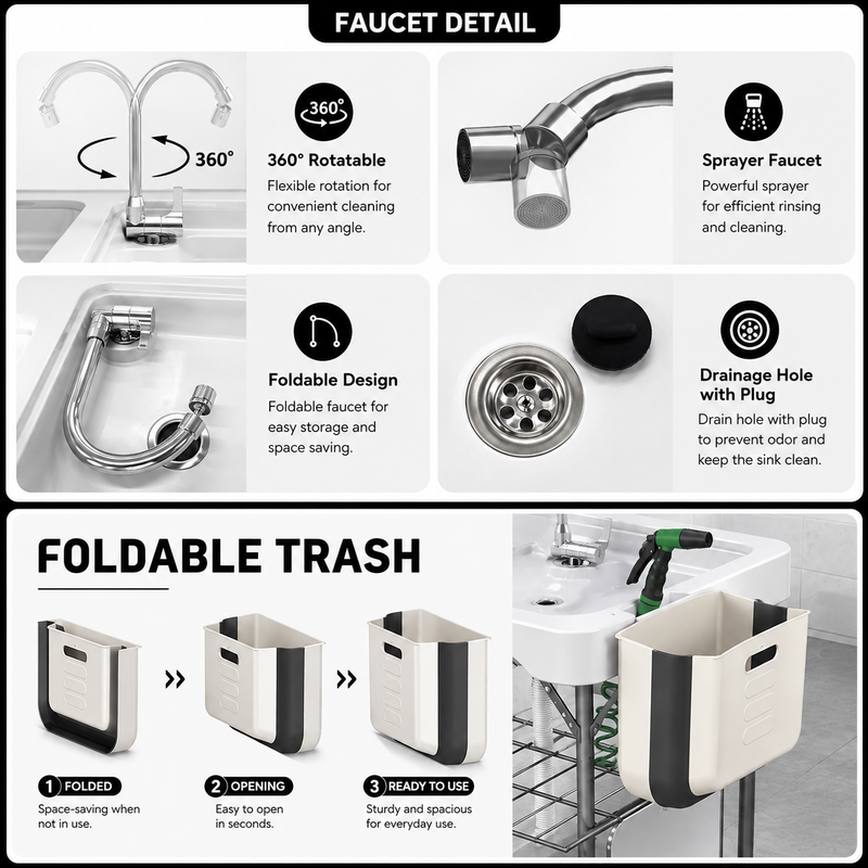Folding Fish Cleaning Table with Sink & Sprayer Options - 5