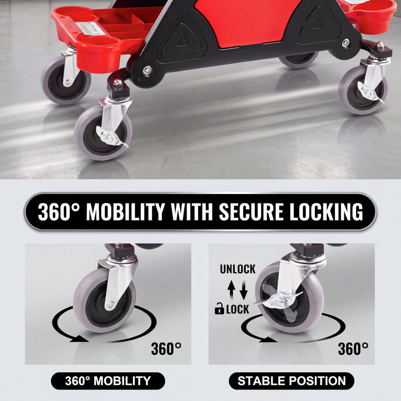 Mobile Mechanic Toolbox Seat with Drawers - Rolling Mechanic Stool with Sliding Tool Tray, Shop Stool with Wheels for Garage & Workshop, Auto Repair - 5