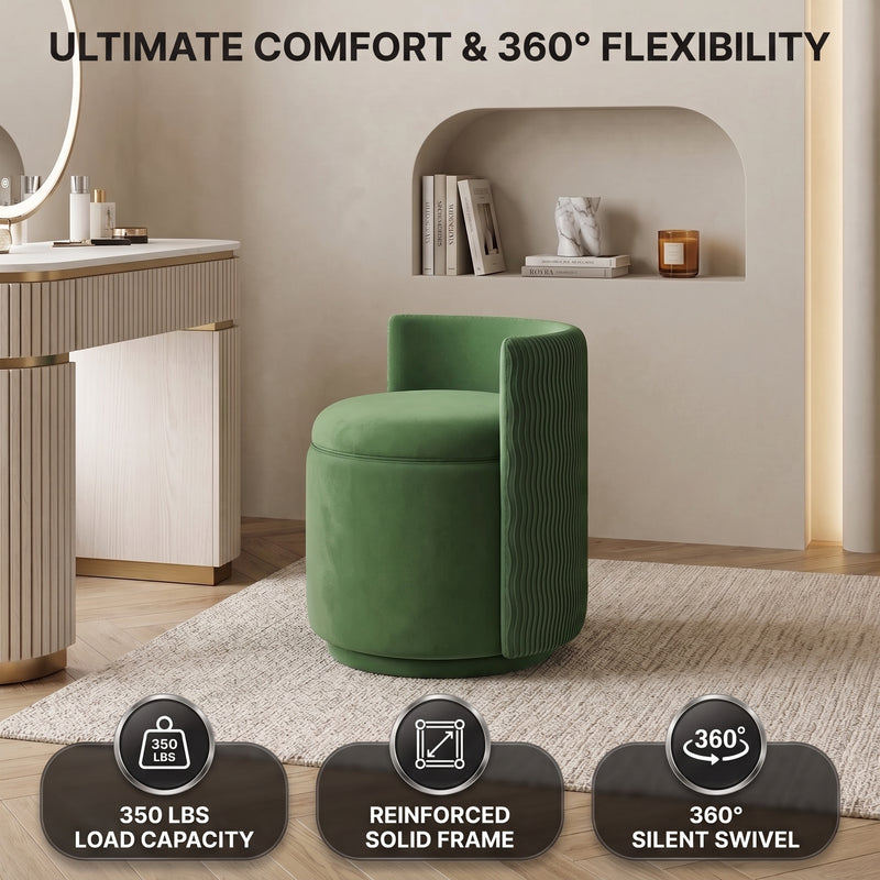 VANITY CHAIR WITH STORAGE – 360° SWIVEL VELVET SEAT - 5
