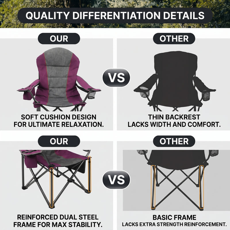 Oversized Portable Camping Chair with Lumbar Support & Cooler Bag - 5