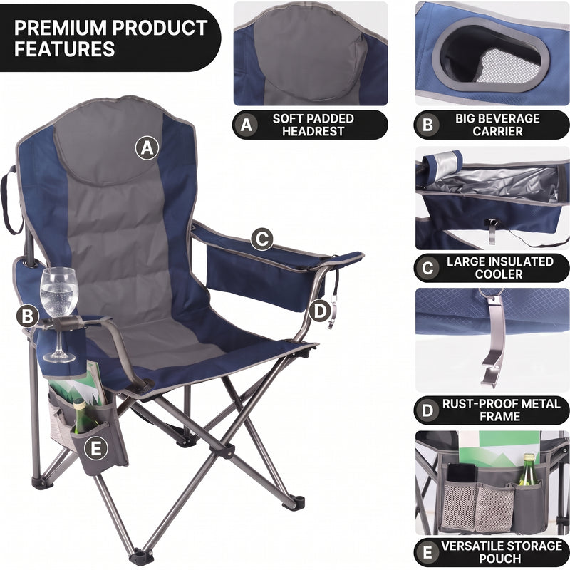 Oversized Portable Camping Chair with Lumbar Support & Cooler Bag - 5
