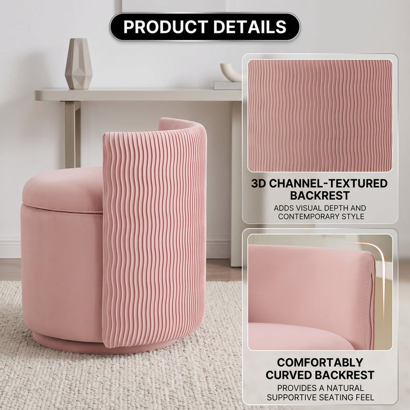 VANITY CHAIR WITH STORAGE – 360° SWIVEL VELVET SEAT - 5