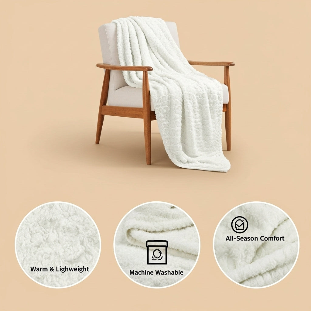 IvoryFur Luxe Embroidered Faux Fur Throw – Reversible Plush Blanket | Designer Accent | Trufairs