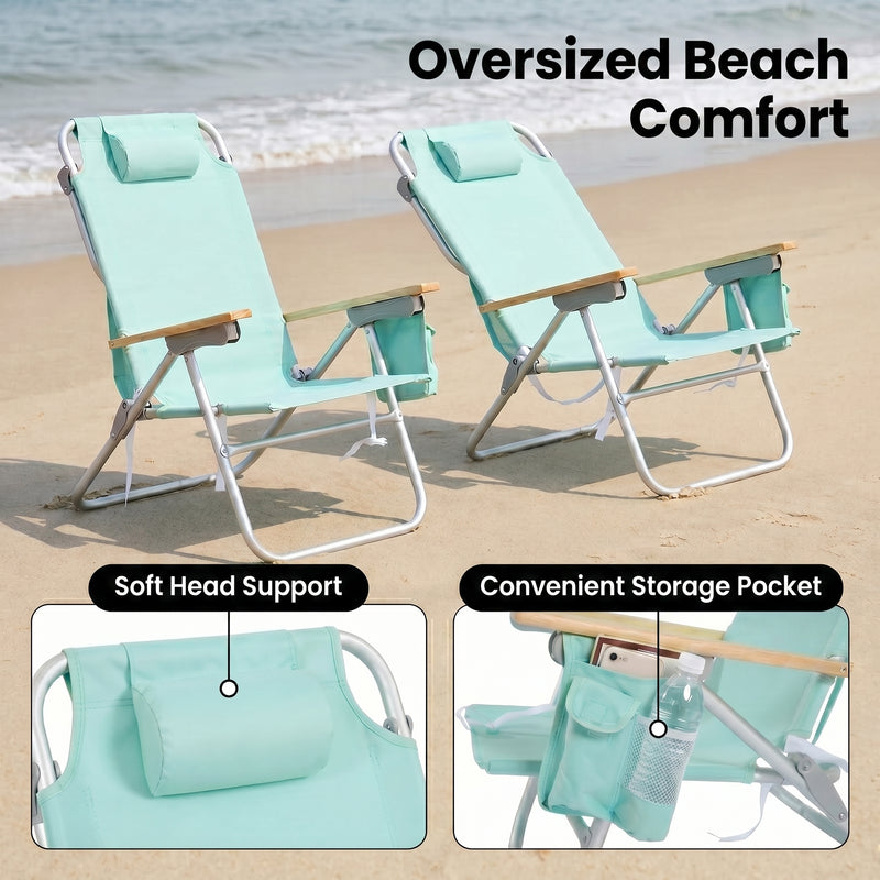 17" Big & Tall Oversized Beach Chairs 2-Pack – Heavy Duty Folding Outdoor Seating - 5