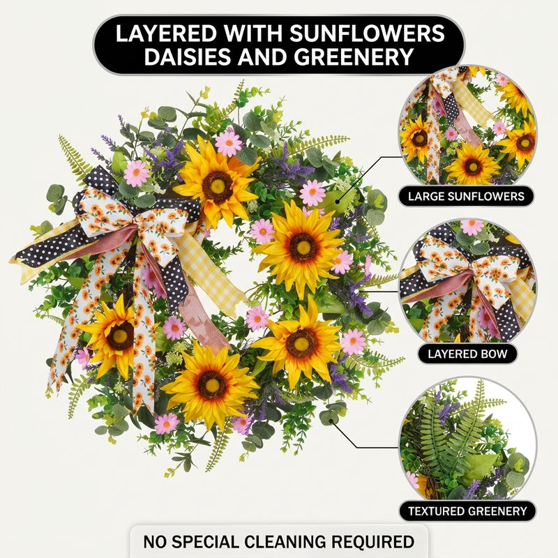 SUNFLOWER WREATH FOR FRONT DOOR – SUMMER FLORAL PORCH DÉCOR - 5