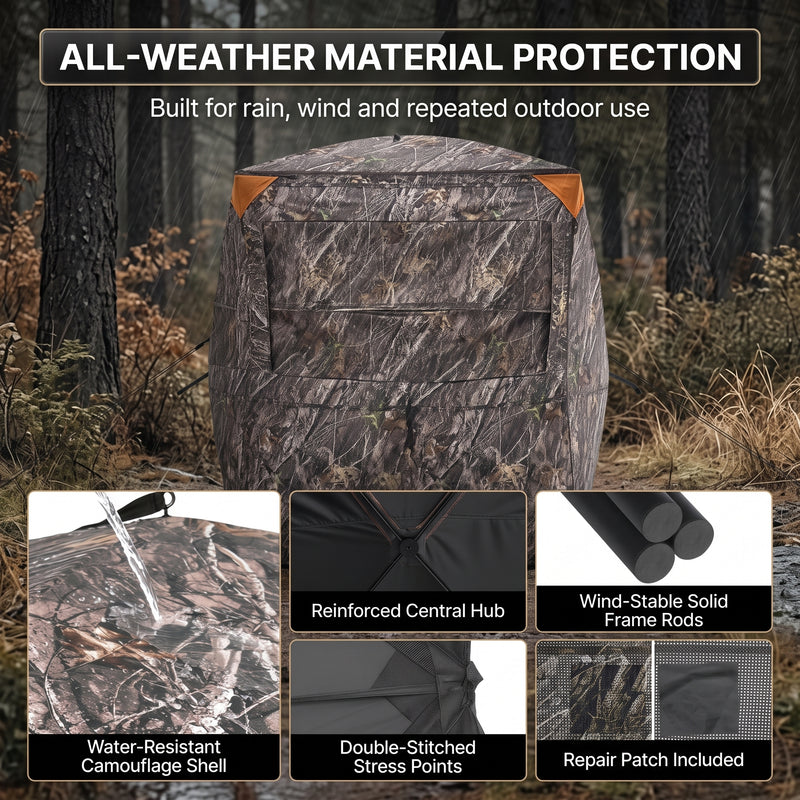 Silent Pop Up Hunting Blind with 270° See Through View – Waterproof Camo Ground Blind Tent for Turkey and Deer Hunting, 1-7 Person Capacity - 5