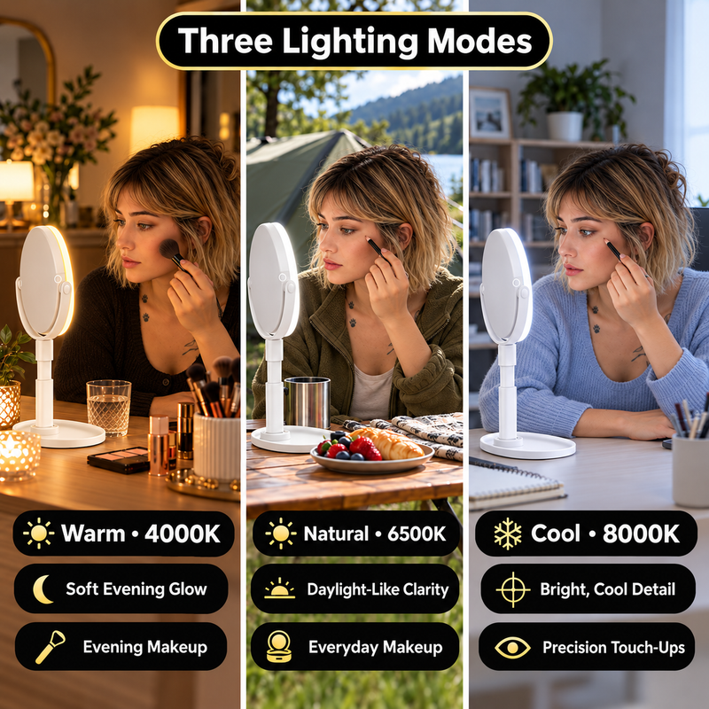 LED Makeup Mirror with Adjustable Brightness – Dual-Sided, Rechargeable - 5