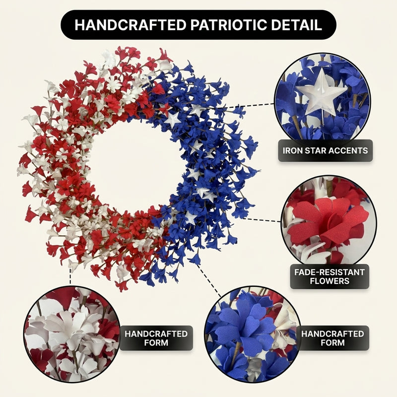 4TH OF JULY WREATH FOR FRONT DOOR – RED, WHITE & BLUE PATRIOTIC DÉCOR - 5