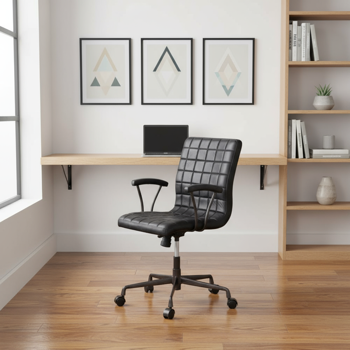 24" X 25" X 36" Vintage Black Top Grain Leather Aluminum Metal Upholstered (Seat) Casters Engineered Wood Executive Office Chair