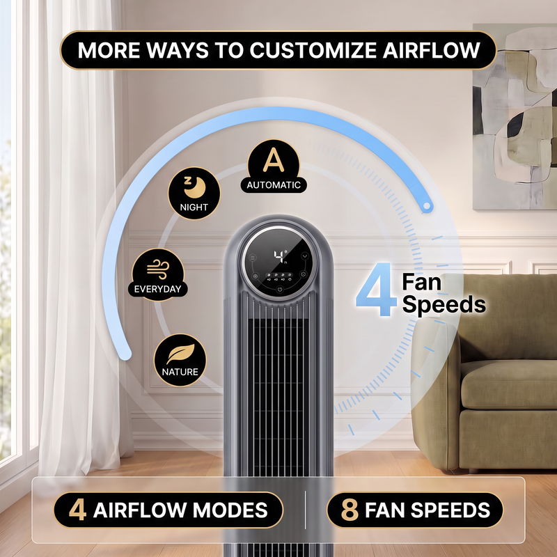 Tower Fan With Remote – 90° Oscillation, 36″ & 42″ - 5