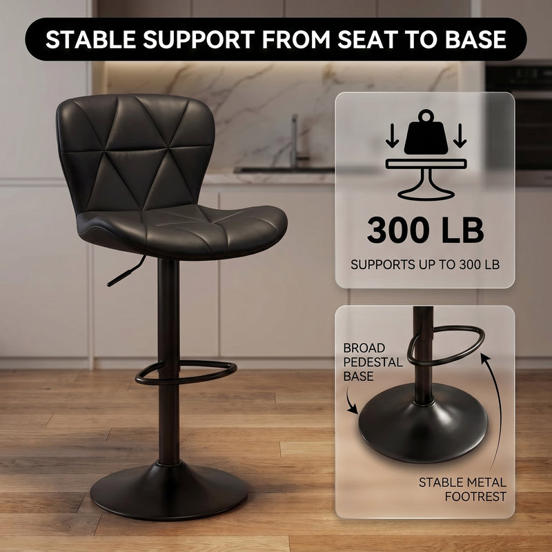 COUNTER BAR STOOLS SET OF 2 – ADJUSTABLE SWIVEL FAUX LEATHER SEATS - 5