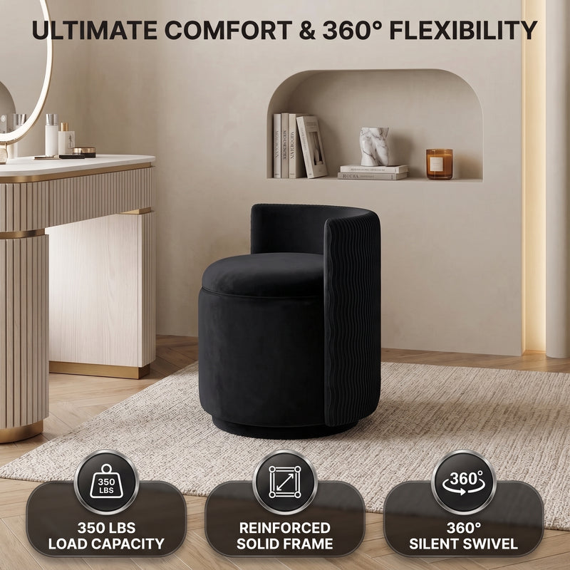 VANITY CHAIR WITH STORAGE – 360° SWIVEL VELVET SEAT - 5