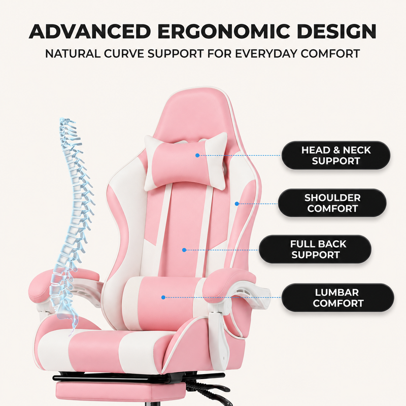 GAMING CHAIR WITH FOOTREST – LUMBAR SUPPORT & 360° SWIVEL - 5