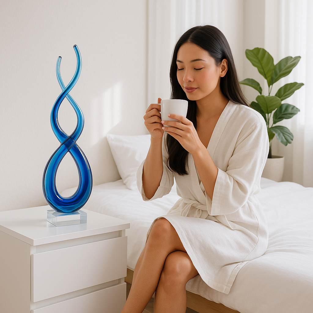 Premium 20" Clear and Blue Murano Glass Modern Abstract Tabletop Sculpture - Contemporary Artisan-Crafted Decorative Accent