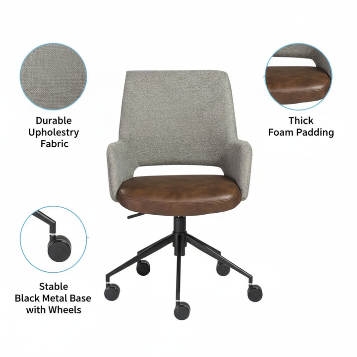 Gray Brown and Black Adjustable Swivel Fabric Rolling Office Chair