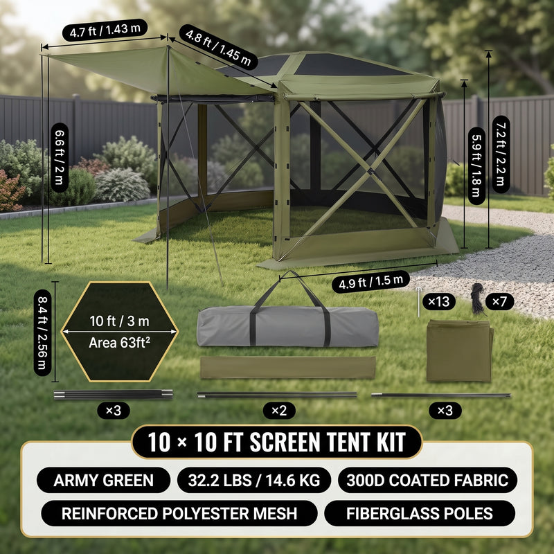 10x10 Pop-Up Screen Tent Gazebo – 4 & 6-Sided Mesh Shelter with Carry Bag - 5 (Replacement)