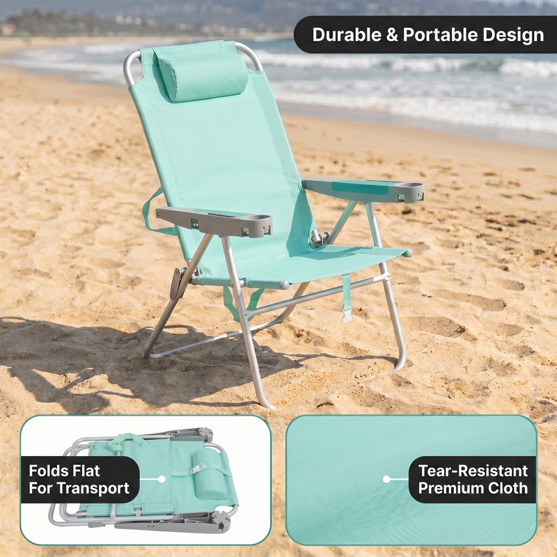 17" Big & Tall Oversized Beach Chairs 2-Pack – Heavy Duty Folding Outdoor Seating - 5